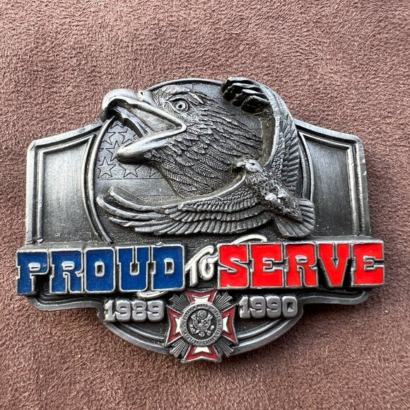 Vintage‎ Belt Buckle VFW 1989-1990 Proud To Serve Limited Edition Eagle Siskiyou - Picture 1 of 10